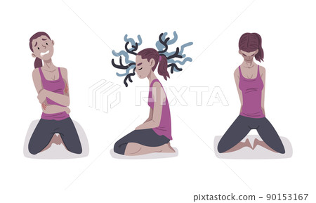 Mental health problems set. Stressed depressed girls having psychological disorders vector illustration 90153167