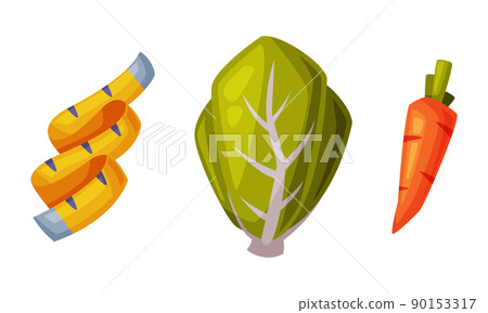 Measuring tape and fresh organic vegetables. Healthy diet concept vector illustration 90153317