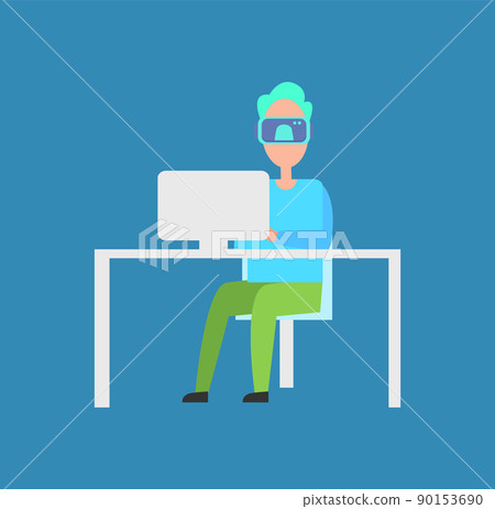 Interactive Reality Man Laptop Vector Illustration Interactive Reality Man Laptop Vector Illustration 90153690