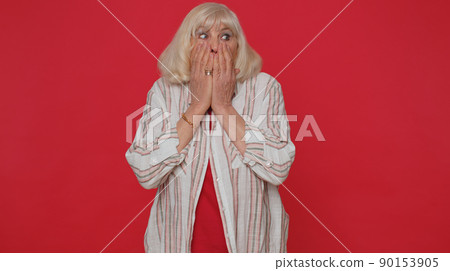Scared fearful depressed woman expresses her fear and waves her hands away from danger, waving no Scared fearful depressed woman expresses her fear and waves her hands away from danger, waving no 90153905