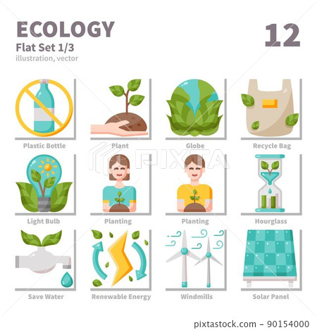 Ecology icons set, Flat, vector and illustration set 1 Ecology icons set, Flat, vector and illustration set 1 90154000