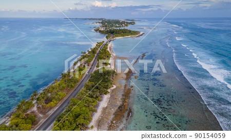 Aerial view of tropical beach landscape at addu city, Maldives 90154059