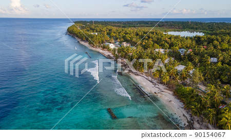 Aerial view of Fuvahmulah island in Maldives 90154067