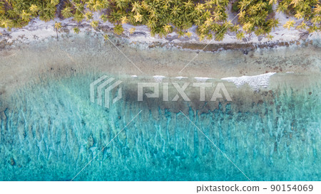 Aerial view of coral reef and beach landscape in Maldives 90154069
