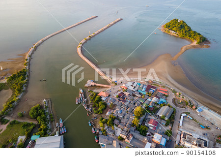 Aerial view of Fisherman village at Pak Nam Sichon, Chumphon Aerial view of Fisherman village at Pak Nam Sichon, Chumphon 90154108