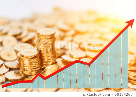 商業、金融、投資、盈利總和現金概念、桌面硬幣。 90154203