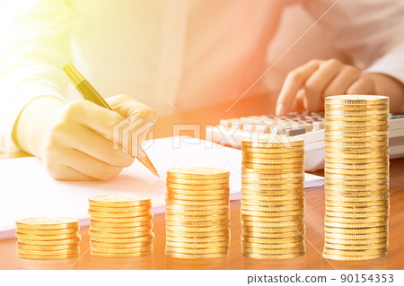 Merchant use calculator, paper brush progress financial analysis report. Financial data 90154353