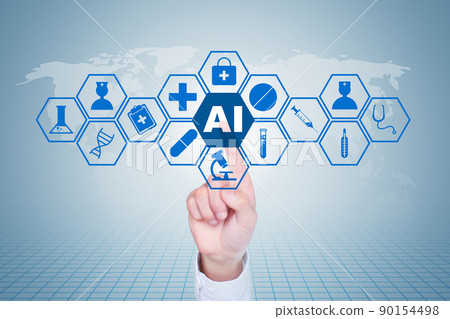 Finger touch screen using AI artificial intelligence modern healthcare technology, modern medical technology innovation concept creative illustration 90154498