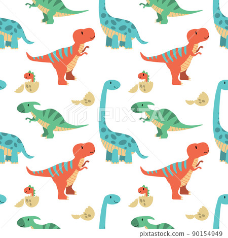 Cute funny kids dinosaurs pattern. Colorful dinosaurs vector background. Backdrop for textile and fabric. EPS 90154949