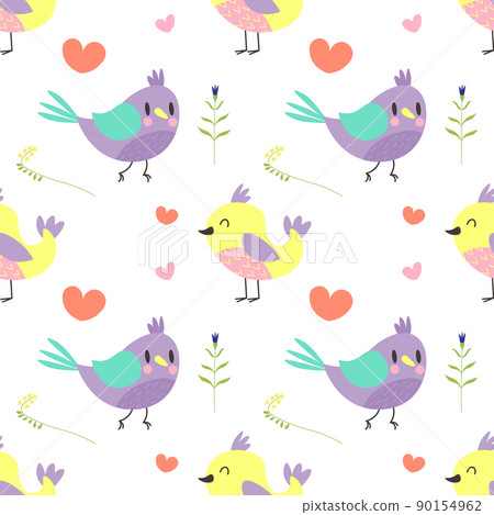 Cute colorful birds on a dotted background seamless texture EPS Cute colorful birds on a dotted background seamless texture EPS 90154962