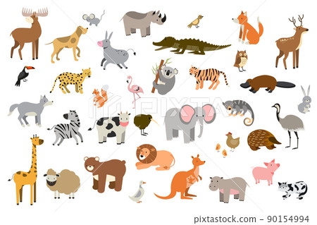 Big vector set with animals in cartoon style. Vector collection with mammals. EPS Big vector set with animals in cartoon style. Vector collection with mammals. EPS 90154994