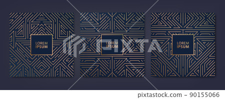 Vector set of luxury cover templates, square line art deco patterns. Design elements for placards, banners, flyers, presentations and cards. 90155066