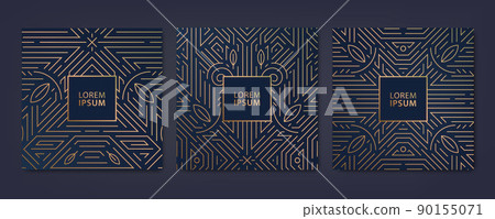 Vector set of luxury cover templates, square line art deco patterns. Design elements for placards, banners, flyers, presentations and cards. Vector set of luxury cover templates, square line art deco patterns. Design elements for placards, banners, flyers, presentations and cards. 90155071