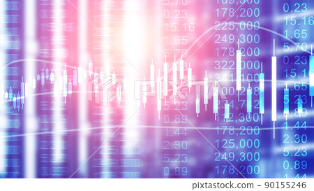股票市場K線條圖表概念創意圖，模糊的金融中心建築爲背景 90155246