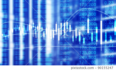 股票市場K線條圖表概念創意圖，模糊的金融中心建築爲背景 90155247