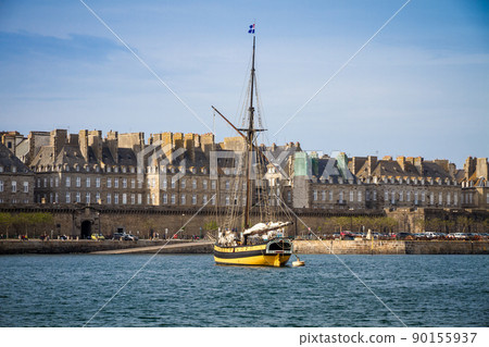 Old corsair ship in the port of Saint-Malo, Brittany, France 90155937