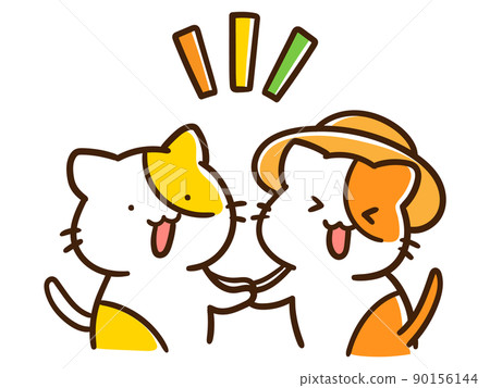 Deformed handwritten style illustration of a cute cat shaking hands in a fair trade Deformed handwritten style illustration of a cute cat shaking hands in a fair trade 90156144