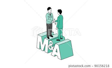 插圖，中年企業主在併購信件上握手的矢量圖 90156218