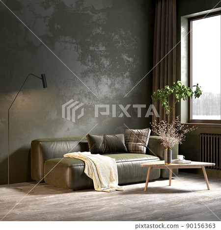 Living room interior in loft, scandinavian style, 3d render Living room interior in loft, scandinavian style, 3d render 90156363
