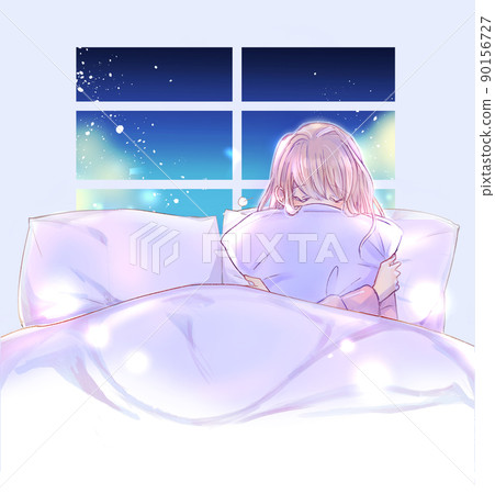 A lonely woman on a double bed A lonely woman on a double bed 90156727