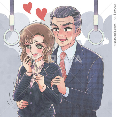 A quiet woman and a perverted man who are frightened by the Showa manga style and molester 90156998