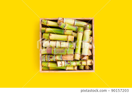 Sugar cane on yellow background. 90157203