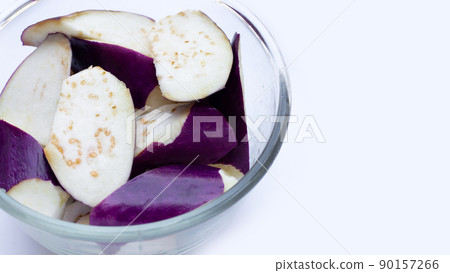 Fresh eggplant on white background. copy space 90157266