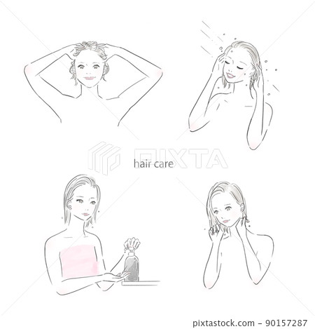 一個女人洗頭的插圖 一個女人洗頭的插圖 90157287