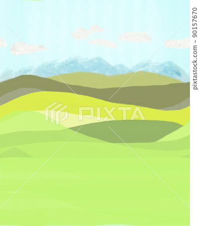 Landscape of grasslands, grass and mountains Seamless landscape illustration_background_seamless Landscape of grasslands, grass and mountains Seamless landscape illustration_background_seamless 90157670