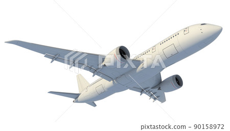 The plane takes off and retracts the landing gear. 3d render The plane takes off and retracts the landing gear. 3d render 90158972