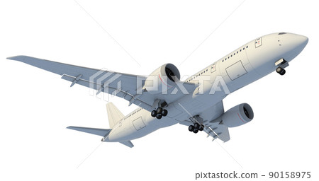 The plane takes off and retracts the landing gear. 3d render 90158975