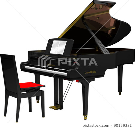 A luxurious black light grand piano. Background transparent illustration 90159381
