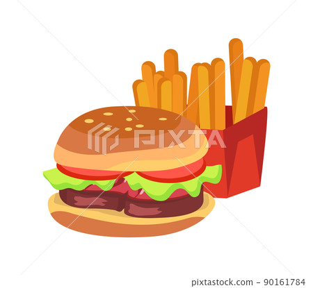 Hamburger and French Fries Vector Illustration 90161784