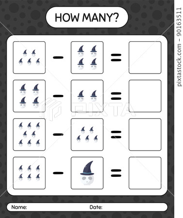 How many counting game with skull. worksheet for preschool kids, kids activity sheet 90163511