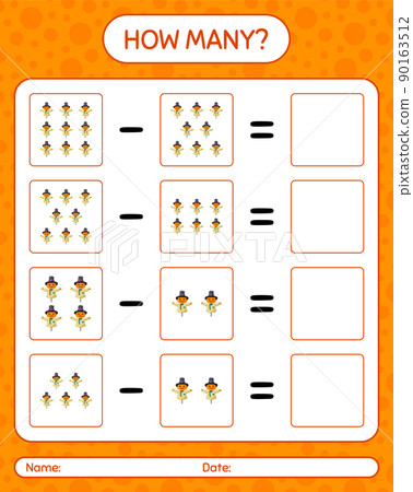How many counting game with scarecrow. worksheet for preschool kids, kids activity sheet How many counting game with scarecrow. worksheet for preschool kids, kids activity sheet 90163512
