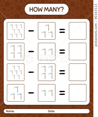 How many counting game with scythe. worksheet for preschool kids, kids activity sheet How many counting game with scythe. worksheet for preschool kids, kids activity sheet 90163513