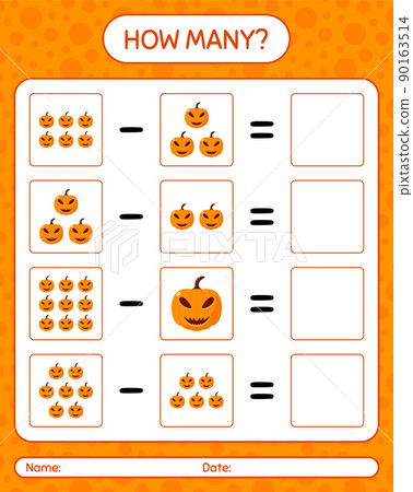 How many counting game with jack o' lantern. worksheet for preschool kids, kids activity sheet How many counting game with jack o' lantern. worksheet for preschool kids, kids activity sheet 90163514