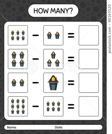 How many counting game with house. worksheet for preschool kids, kids activity sheet How many counting game with house. worksheet for preschool kids, kids activity sheet 90163520
