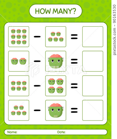 How many counting game with frankenstein. worksheet for preschool kids, kids activity sheet How many counting game with frankenstein. worksheet for preschool kids, kids activity sheet 90163530