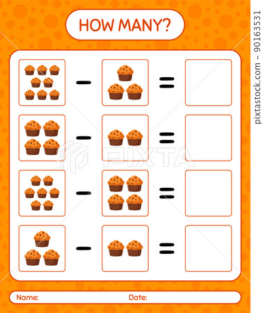 How many counting game with cupcake. worksheet for preschool kids, kids activity sheet 90163531