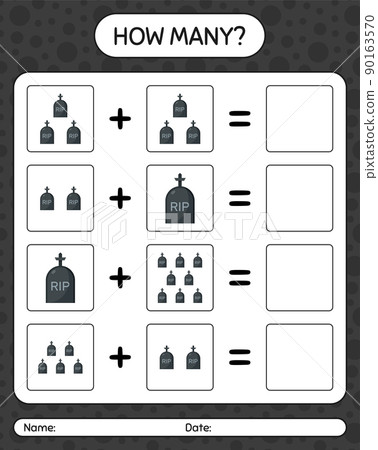 How many counting game with tombstone. worksheet for preschool kids, kids activity sheet 90163570
