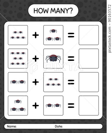 How many counting game with spider. worksheet for preschool kids, kids activity sheet How many counting game with spider. worksheet for preschool kids, kids activity sheet 90163572