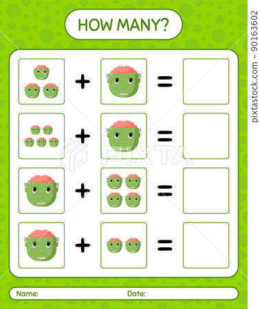 How many counting game with frankenstein. worksheet for preschool kids, kids activity sheet How many counting game with frankenstein. worksheet for preschool kids, kids activity sheet 90163602