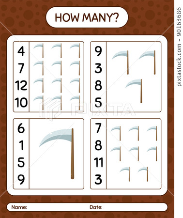 How many counting game with scythe. worksheet for preschool kids, kids activity sheet 90163686