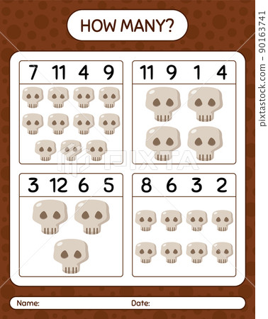 How many counting game with skull. worksheet for preschool kids, kids activity sheet How many counting game with skull. worksheet for preschool kids, kids activity sheet 90163741