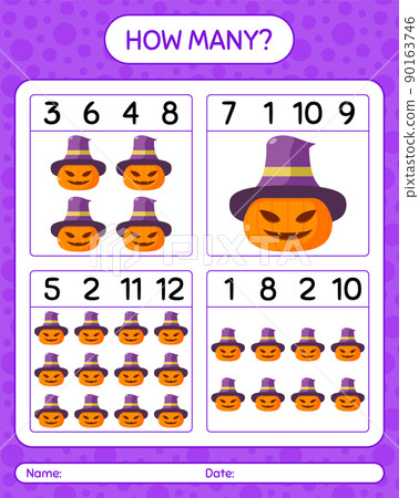 How many counting game with jack o' lantern. worksheet for preschool kids, kids activity sheet How many counting game with jack o' lantern. worksheet for preschool kids, kids activity sheet 90163746