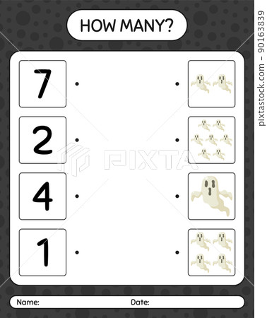 How many counting game with ghost. worksheet for preschool kids, kids activity sheet How many counting game with ghost. worksheet for preschool kids, kids activity sheet 90163839