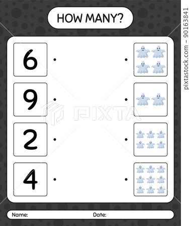How many counting game with ghost. worksheet for preschool kids, kids activity sheet How many counting game with ghost. worksheet for preschool kids, kids activity sheet 90163841
