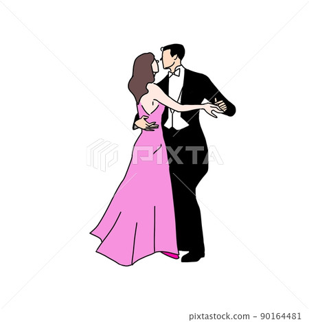 A man in a tailcoat and a woman in a dress dancing A man in a tailcoat and a woman in a dress dancing 90164481