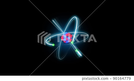 Atomic model or structure background, bohr atom with electrons orbiting the nucleus particles. Atomic structure. Nuclear reaction. Concept nanotechnology. 90164779